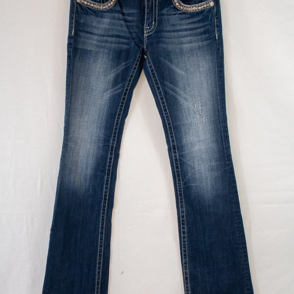 Miss Me, Size 30, Slightly worn, Medium Blue with metal stud detail - Picture 2 of 4